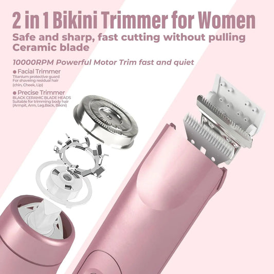 2-in-1 Electric Shaver for Women – Rechargeable Bikini & Facial Trimmer
